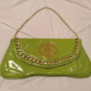 Chartreuse Purse and Clutch, Gold Chain & Strap